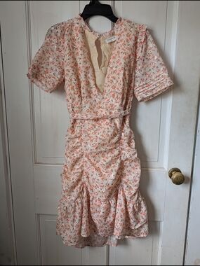 Storia Peach Floral Ruffle Mini Dress